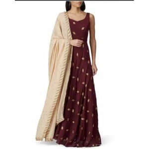 Sani Womens Maxi Dress Maroon Side Pockets‎ Printed Details Size Small